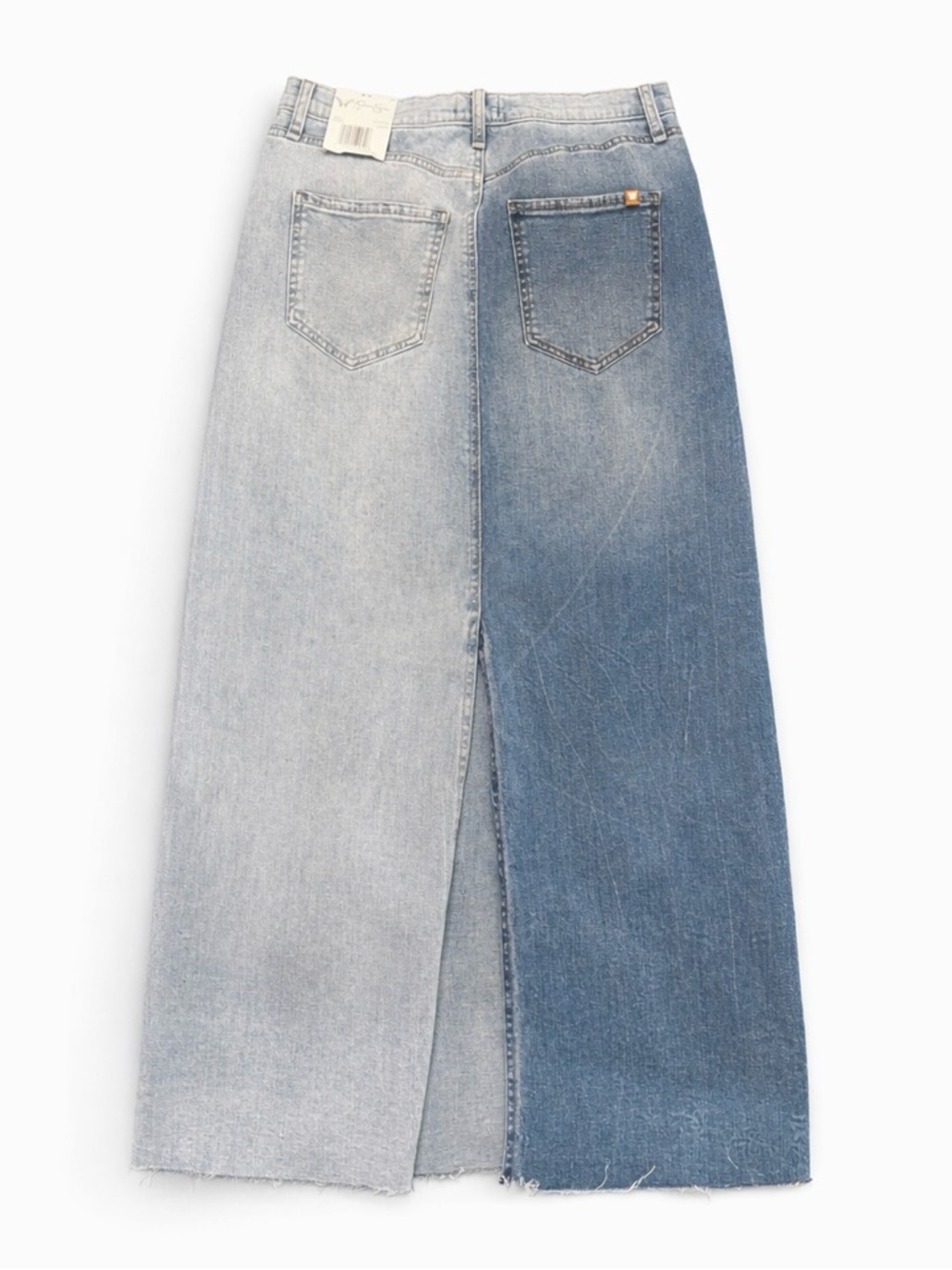 NWT!!  Jessica Simpson Light & Dark Long Denim Skirt Raw Hem Cotton/Spandex - Picture 3 of 6